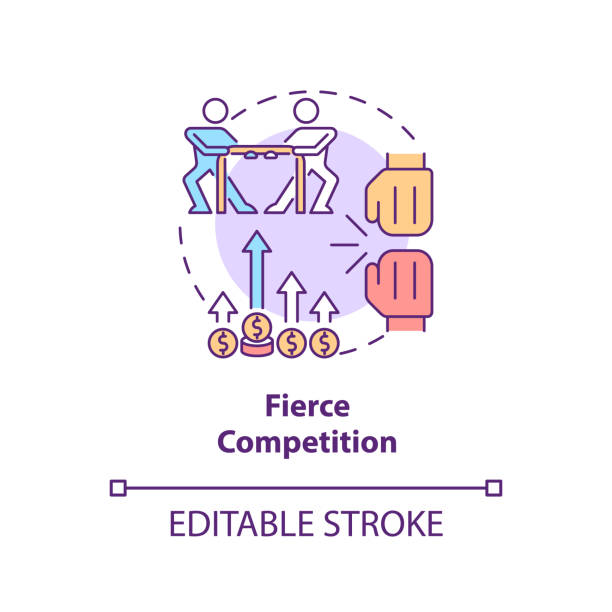 Fierce competition concept icon Fierce competition concept icon. Market rivalry between businesses. Startup launch challenges abstract idea thin line illustration. Vector isolated outline color drawing. Editable stroke angry general manager stock illustrations