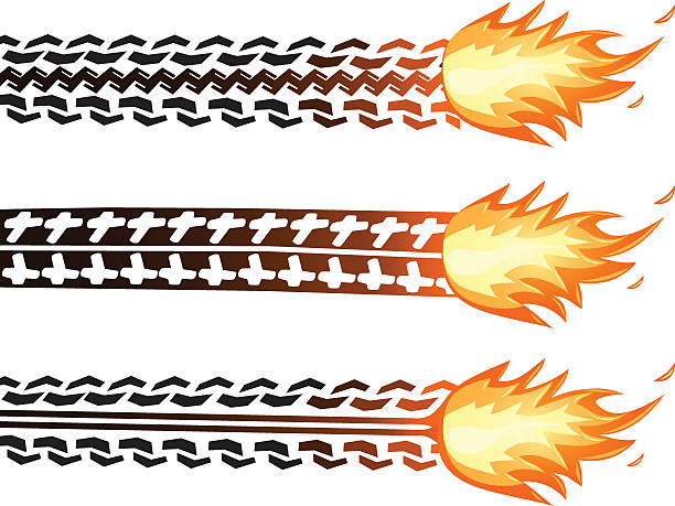Fiery Trail Three types of tire track on fire. hot wheels flames stock illustrations