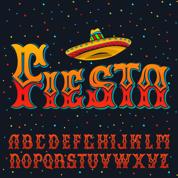 "Fiesta" typeface set. Vector hand crafted font for festival or celebration events in traditional Mexican style. viva mexico stock illustrations