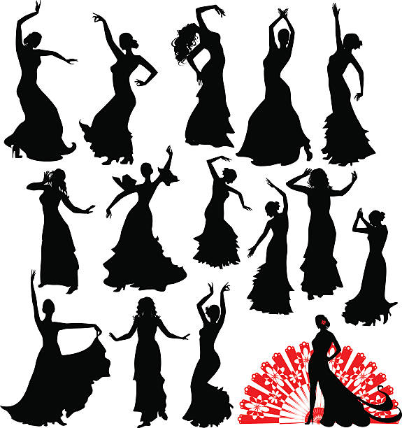 illustrations, cliparts, dessins animés et icônes de quinze silhouettes de danseuse - danseuse flamenco