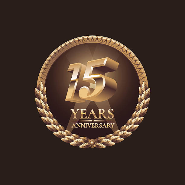 Fifteen years anniversary vector icon. 15th celebration design 15 years anniversary vector icon. 15th celebration design. Golden jubilee symbol kora online stock illustrations
