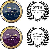 Fifty ninth anniversary celebration gold medals and black laurel wreath icons collection.