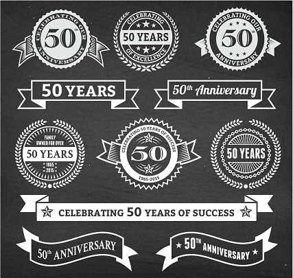 fifty year anniversary hand-drawn chalkboard royalty free vector background