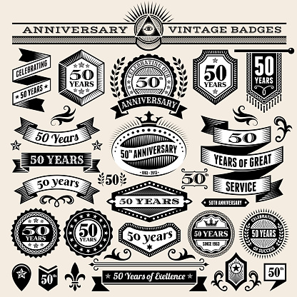 fifty year anniversary hand-drawn royalty free vector background on paper