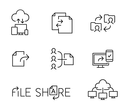 File and data sharing line icons