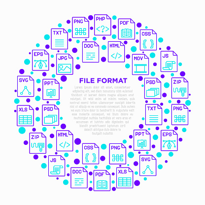 File Formats Concept In Circle With Thin Line Icons Doc   File Formats Concept In Circle With Thin Line Icons Doc
