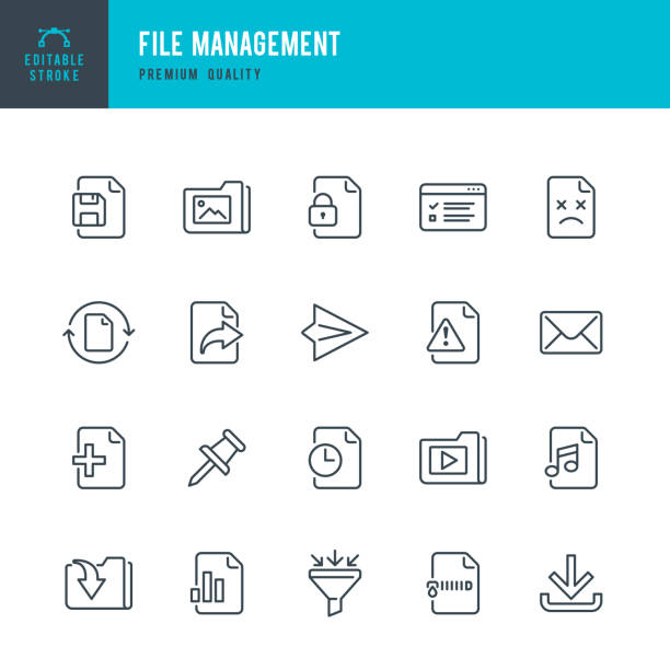 File Management - set of thin line vector icons Set of file management thin line vector icons. post structure stock illustrations