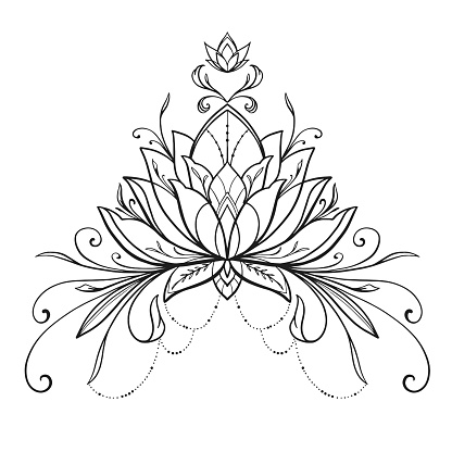 Filigree Lotus Flower Black Vector Hand Drawn Stock Illustration ...