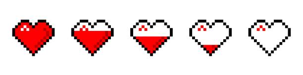 Filling red hearts descending pixel icon. Romantic abstract symbols with gradual loss love and fading warm feelings. Filling red hearts descending pixel icon. Romantic abstract symbols with gradual loss love and fading warm feelings decoration for vector game industry. divorce symbols stock illustrations