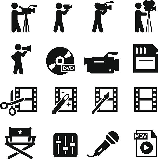 Film Production Icons - Black Series Movie and film production icon set. Professional vector icons for your print project or Web site. See more in this series.  movie silhouettes stock illustrations