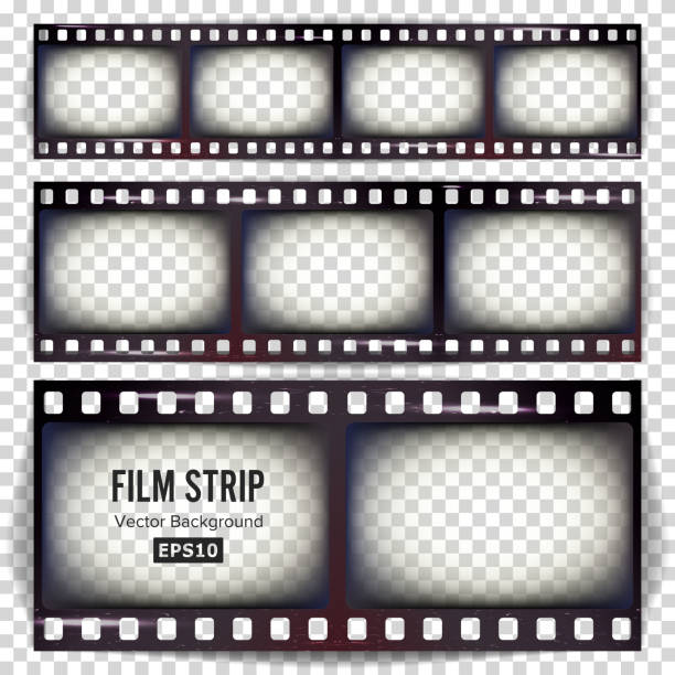 ilustrações de stock, clip art, desenhos animados e ícones de film strip vector. set realistic frame strip blank scratched isolated on transparent background - filmstrip