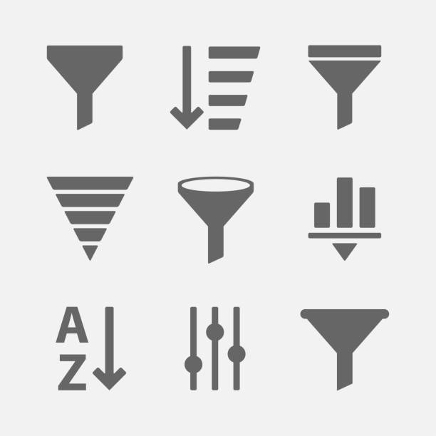 Filter icon vector set Vector set of icons for filtering of information or data. Simple options icon filter for web sites and mobile applications. filtration stock illustrations