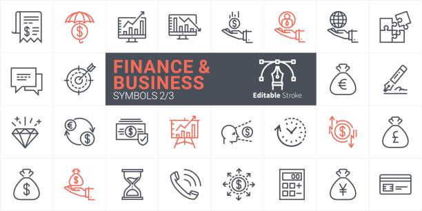 finanzen und business-vektor-symbol - umrisslinie grafiken stock-grafiken, -clipart, -cartoons und -symbole