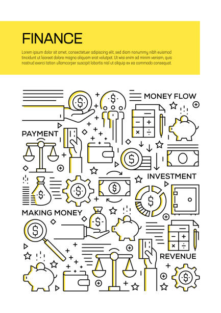 Yıllık rapor, Flyer, broşür için finans kavramı çizgi stil kapak tasarımı.