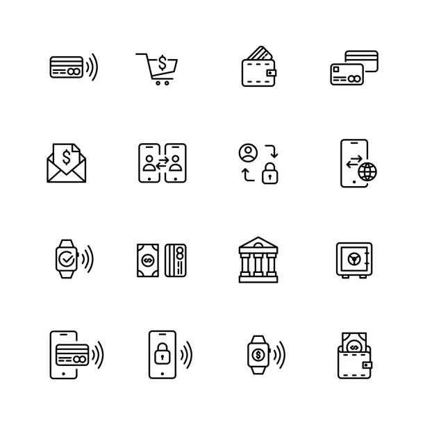 Finance contactless payment icons. Pixel perfect vector art illustration