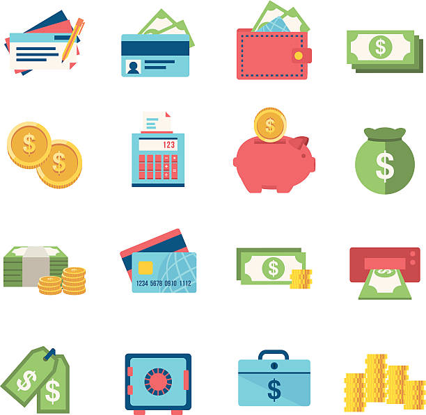 Finance icon set EPS 10, no transparencies pile of credit cards stock illustrations