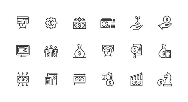 Finance, Payment, Investment Strategy, Expenses, Accounting, Crowd Funding Icons Finance, Payment, Investment Strategy, Expenses, Accounting, Crowd Funding, Digital Wallet, Investment, Money Flow, Profit, Making Money, Fund, Card Payment, Loan, Budget, Financial Control, Revenue, Money Management, Capital Icons revenue stock illustrations