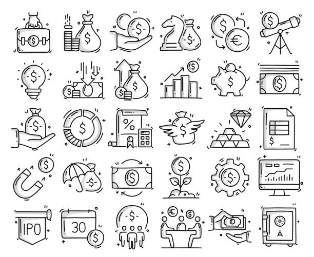 Finance Related Objects and Elements. Hand Drawn Vector Doodle Illustration Collection. Hand Drawn Icons Set. Finance Related Objects and Elements. Hand Drawn Vector Doodle Illustration Collection. Hand Drawn Icons Set. finance drawings stock illustrations