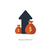 Compound interest, added value, financial investments in stock market, future income growth concept, revenue increase, money return, pension fund plan, budget management, savings account, banking vector illustration icon