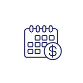 istock Financial calendar line icon on white 1359533283