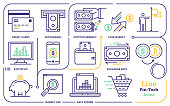 Line icon vector illustrations of financial technology.
