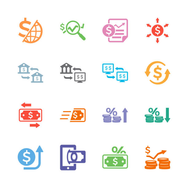 ilustraciones, imágenes clip art, dibujos animados e iconos de stock de iconos de transacciones financieras - inflation