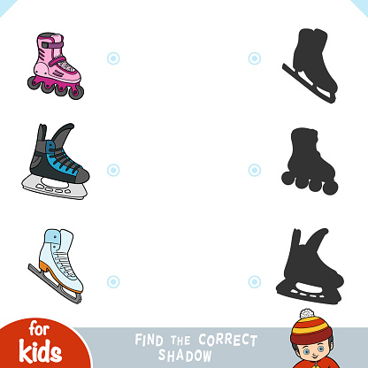 Find the correct shadow, education game for children. Set of sports equipment