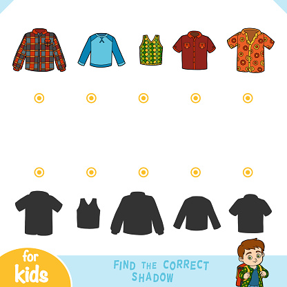 Find the correct shadow, education game. Set of mens clothes