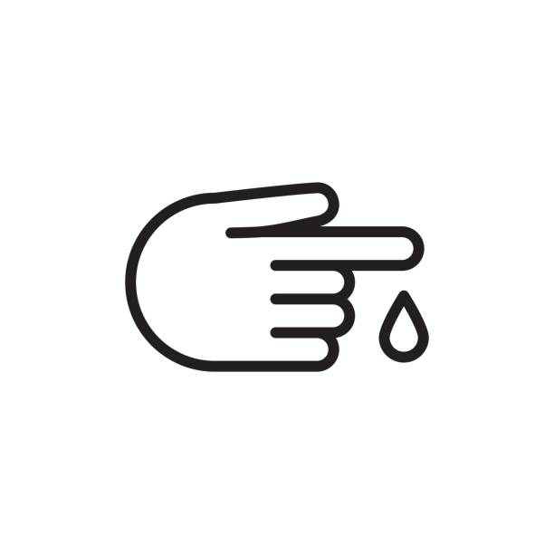 finger blood drop icon on white background thin line finger blood drop icon on white background glucose stock illustrations