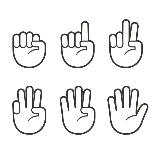 Finger count hand icons Hand icons with finger count. Hand gesture symbols, counting by bending fingers. Vector clip art illustration. counting stock illustrations