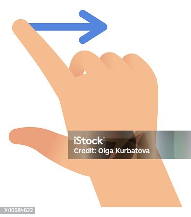istock Finger swipe right on touch screen. Hand scroll gesture 1410584822