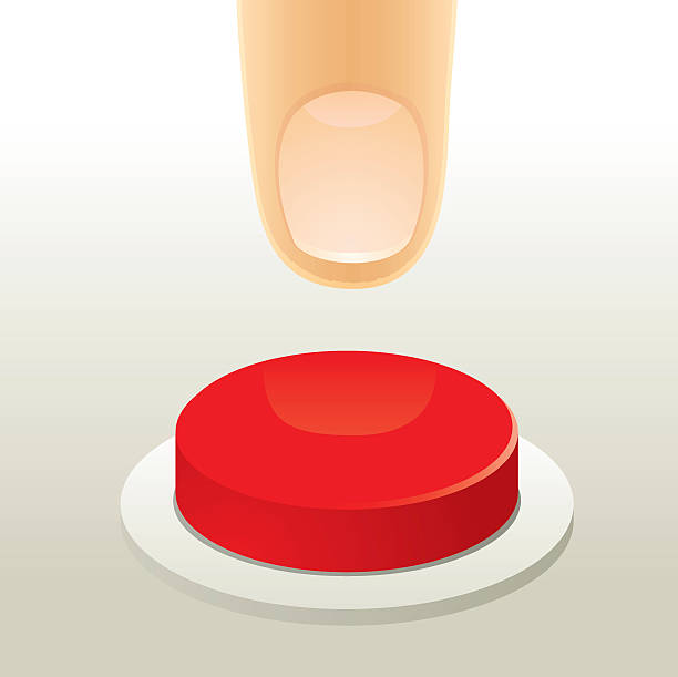A finger who is about to press a red button  vector art illustration