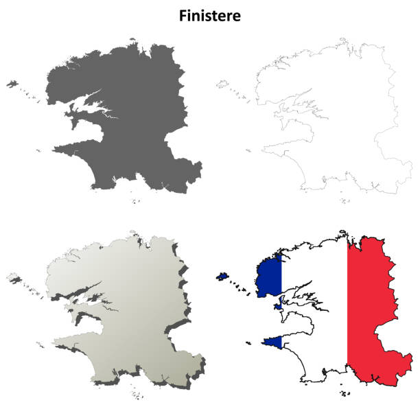Finistere, Brittany outline map set Finistere, Brittany blank detailed outline map set bed furniture borders stock illustrations