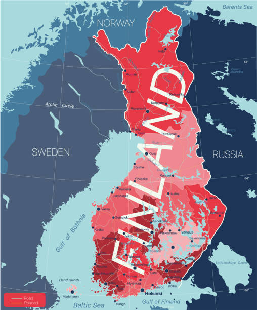 illustrazioni stock, clip art, cartoni animati e icone di tendenza di mappa modificabile dettagliata del paese finlandese - finlandia laghi