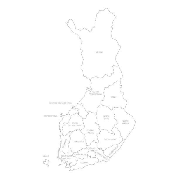 finland - map of regions - kainuu region 幅插畫檔、美工圖案、卡通及圖標