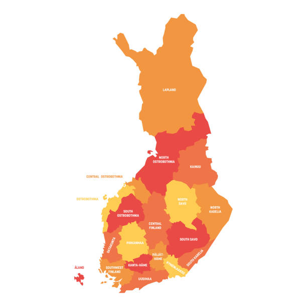finland - map of regions - 北卡累利阿區 芬蘭 幅插畫檔、美工圖案、卡通及圖標