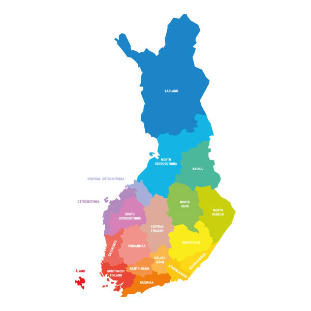 finland - map of regions - kainuu region 幅插畫檔、美工圖案、卡通及圖標