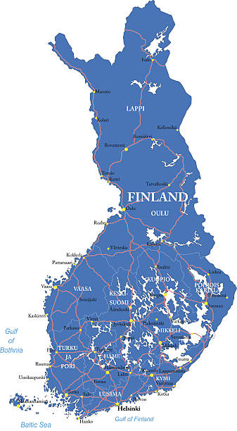 illustrazioni stock, clip art, cartoni animati e icone di tendenza di finlandia mappa - finlandia laghi