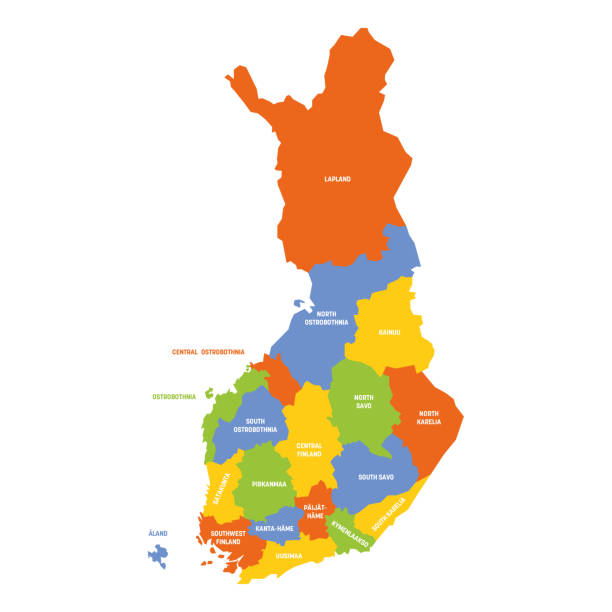 finland - political map of regions - 北卡累利阿區 芬蘭 幅插畫檔、美工圖案、卡通及圖標