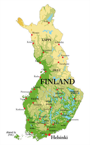 illustrazioni stock, clip art, cartoni animati e icone di tendenza di mappa di rilievo della finlandia - finlandia laghi