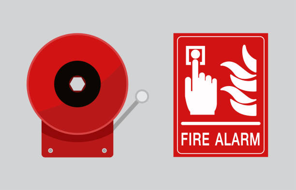stockillustraties, clipart, cartoons en iconen met brandalarm systeem, veiligheid eerst, vector ontwerp - rookmelder