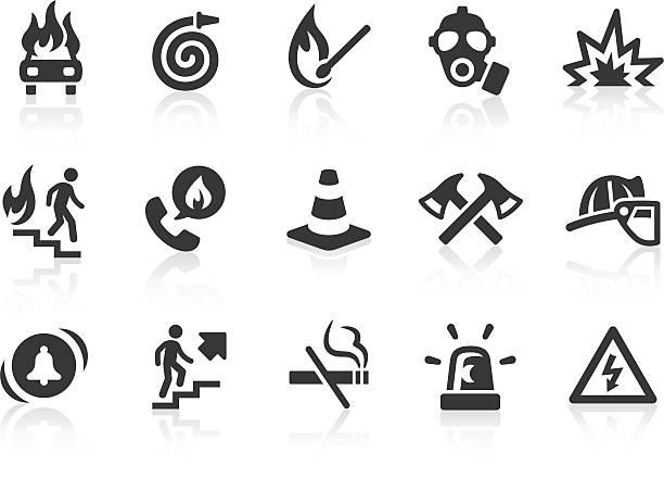 Fire Brigade icons Monochromatic fire brigade related vector icons for your design and application. Raw style. Files included: vector EPS, JPG, PNG. fire safety stock illustrations