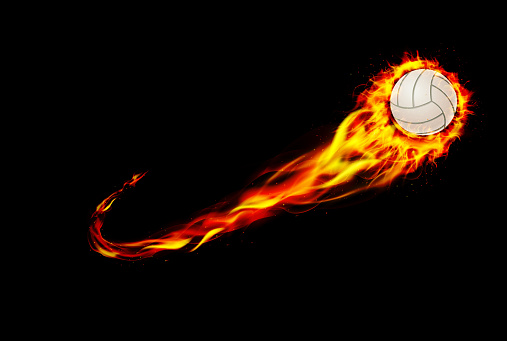 Fire burning volleyball with background black