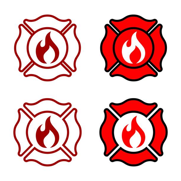 ilustraciones, imágenes clip art, dibujos animados e iconos de stock de diseño de ilustración de la plantilla del logotipo del departamento de bomberos. vector eps 10. - firefighters