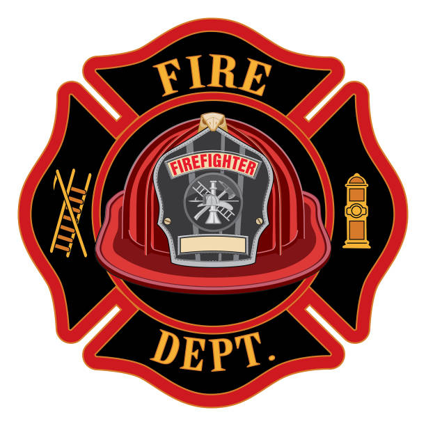 Fire Department Cross Red Helmet Fire Department Cross Red Helmet is an illustration of a fireman or firefighter Maltese cross emblem with a red firefighter helmet and badge containing an empty space for your text in the foreground. Great for t-shirts, flyers, and web sites. maltese cross stock illustrations