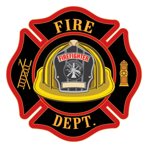 Fire Department Cross Yellow Helmet Fire Department Cross Yellow Helmet is an illustration of a fireman or firefighter Maltese cross emblem with a yellow firefighter helmet and badge containing an empty space for your text in the foreground. Great for t-shirts, flyers, and web sites. maltese cross stock illustrations