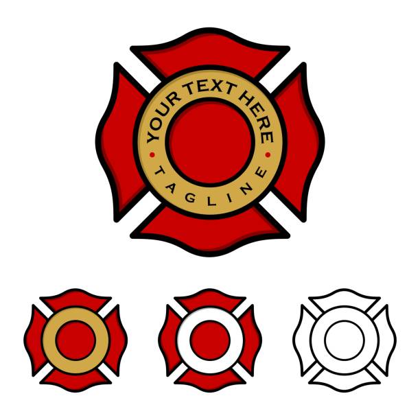 ilustraciones, imágenes clip art, dibujos animados e iconos de stock de diseño de ilustración de emblema del departamento de bomberos. vector eps 10. - firefighters