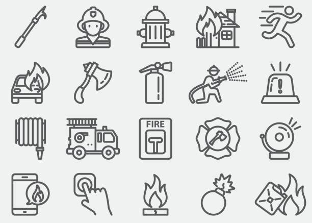 Fire Department Line Icons Fire Department Line Icons firefighters stock illustrations