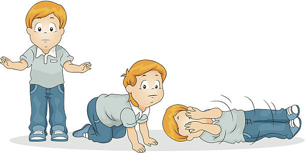 Fire Drill Boy Illustration of a Boy Demonstrating the Stop Drop Roll Exercise Commonly Used in Fire Drills fire safety stock illustrations