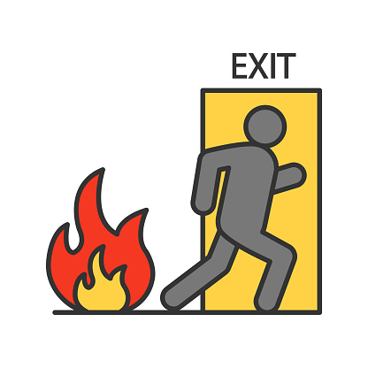 Fire emergency exit door with human icon